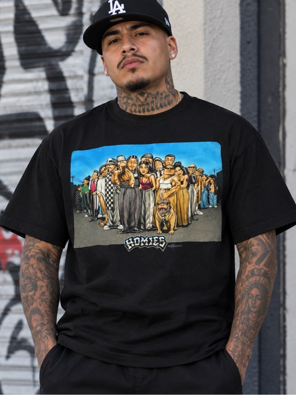 Homie Black Tee with Blue & Multi-Color Graphic